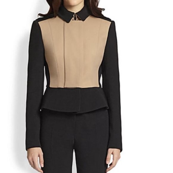 Burberry Prorsum Black and Tan Tailored Peplum Jacket  BRAND NEW!!! AUTHENTIC - Picture 1 of 15